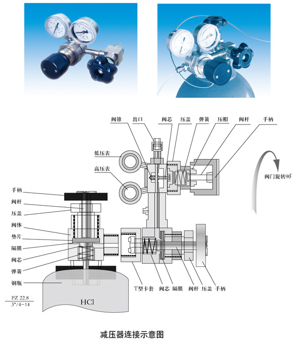 氯化氫鋼瓶減壓器連接示意圖